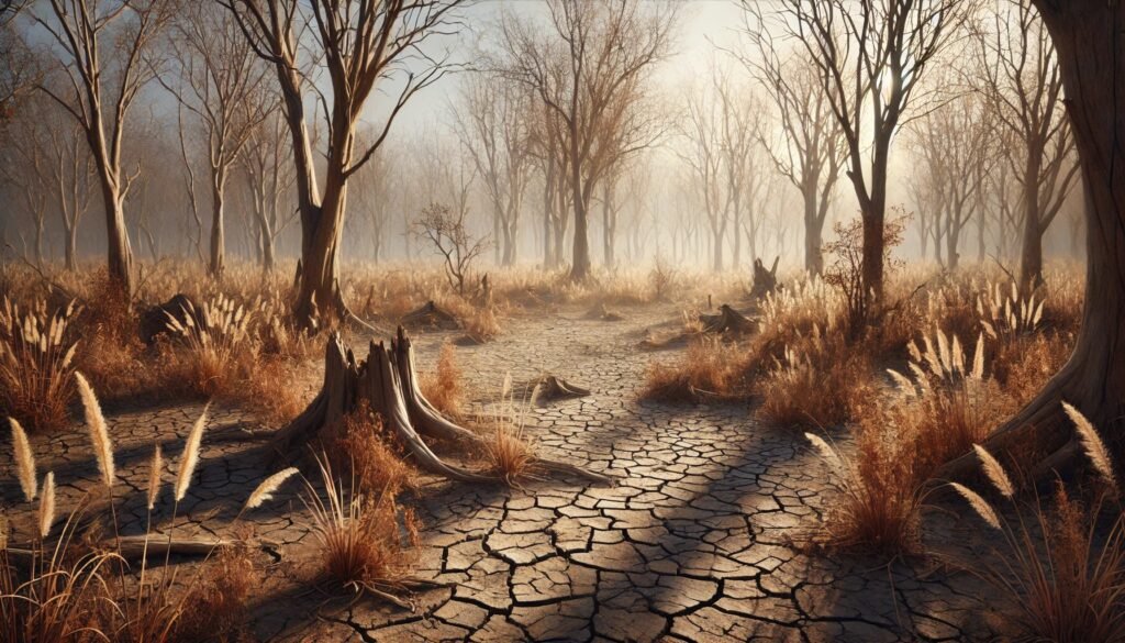 Bosque seco afectado por el cambio climático en California.