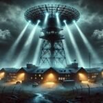 Base militar abandonada en Montauk con luces misteriosas, asociada a teorías de conspiración sobre experimentos secretos y tecnología oculta.